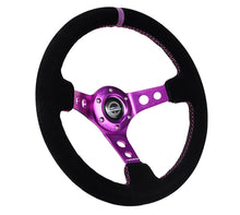 Load image into Gallery viewer, NRG Reinforced Steering Wheel (350mm / 3in. Deep) Black Suede w/Purple Center &amp; Purple Stitching - RST-006S-PP