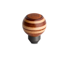 Load image into Gallery viewer, Momo Targa Heritage Shift Knob - Round Wood, Layered Mahogany and Beechwood, Leather Insert Top - TARMAG