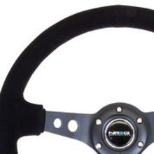 Load image into Gallery viewer, NRG Reinforced Steering Wheel (350mm / 3in. Deep) Blk Suede/Blk Stitch w/Black Circle Cutout Spokes - RST-006-S