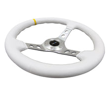 Load image into Gallery viewer, NRG Reinforced Steering Wheel (350mm / 3in. Deep) White Leather w/Silver Spoke &amp; Single Yellow Mark - RST-006WT-Y