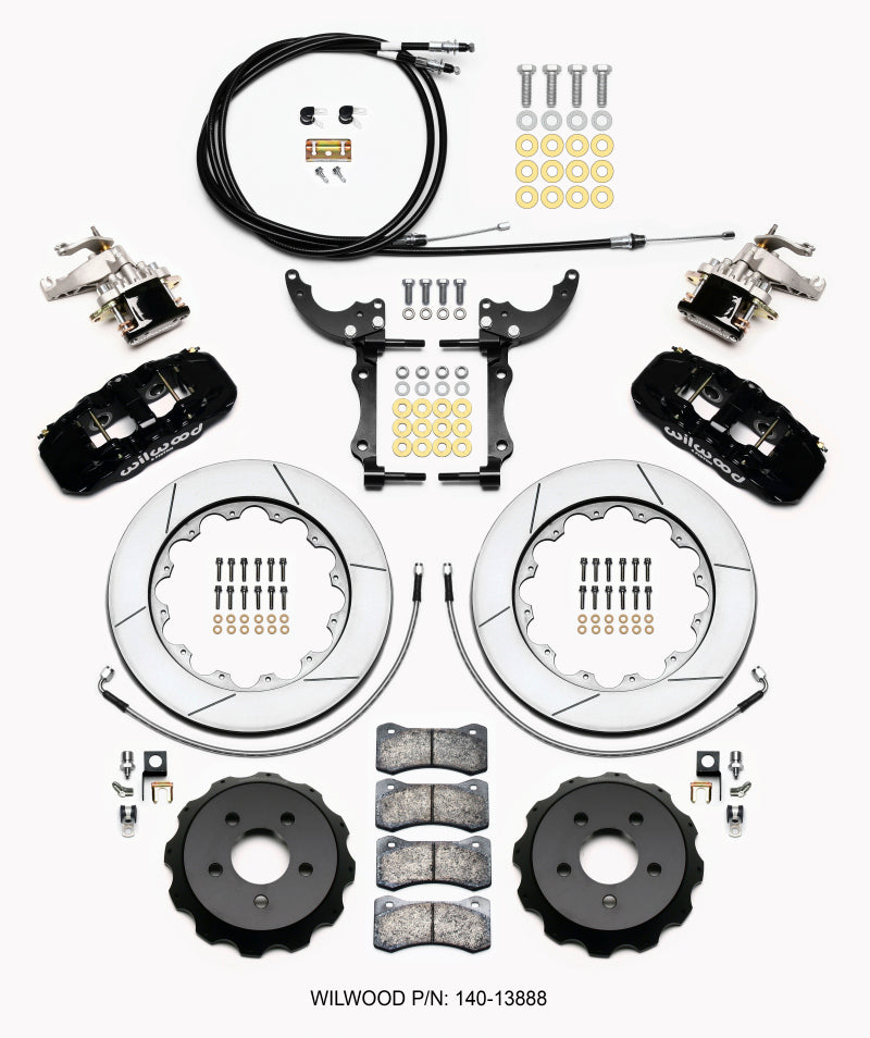 Wilwood AERO4 / MC4 Rear Kit 14.00 15-23 Mustang w/Lines & Cables - 140-13888