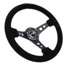 Load image into Gallery viewer, NRG Reinforced Steering Wheel (350mm / 3in. Deep) Blk Suede/Blk Stitch w/Black Circle Cutout Spokes - RST-006-S