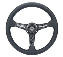 Load image into Gallery viewer, NRG Sport Steering Wheel (350mm/ 1.5in. Deep) Black Etched Spokes/ Black Leather w/ Black Stitch - RST-037MB-MF