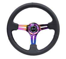 Load image into Gallery viewer, NRG Reinforced Steering Wheel (350mm / 3in. Deep) Blk Leather/Blk Stitch w/Neochrome Slits - RST-018R-MCBS