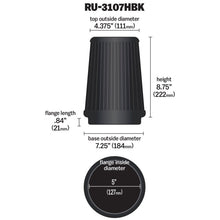 Load image into Gallery viewer, K&amp;N Universal Air Filter (5in Flange / 6-1/2in Base / 4-3/8in Top OD / 8-3/4in Height) - RU-3107HBK