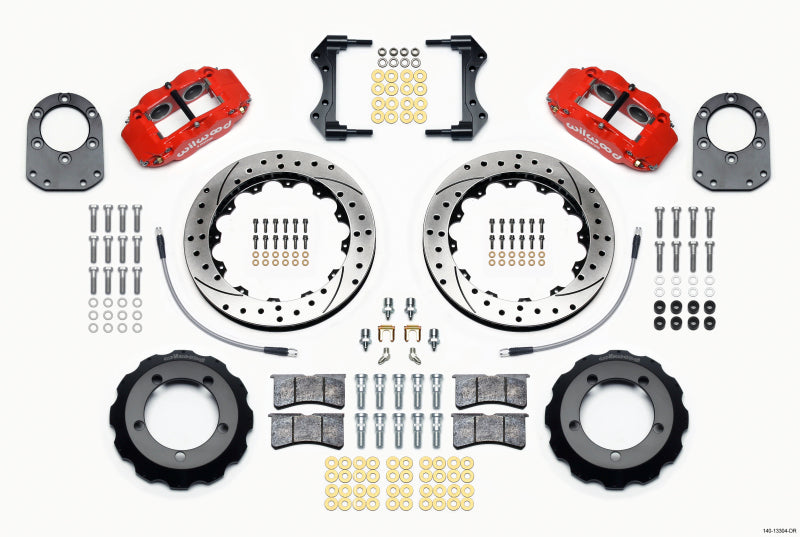 Wilwood Narrow Superlite 4R Front Hat Kit 12.88in Drill Red 66-75 Ford Bronco Dana 30/44 w/Lines - 140-13304-DR