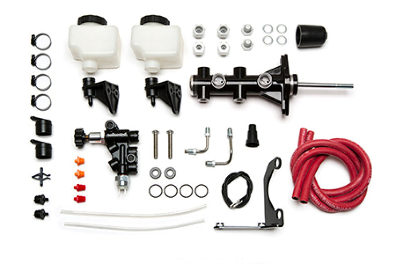 Wilwood Remote Tandem M/C - 1.12in Bore - w/Bracket and Valve (Pushrod) - Black - 261-14391-BK