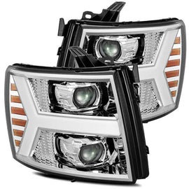 AlphaRex 07-13 Chevy 1500 LUXX LED Proj Headlights Plank Design Chrome w/ Activ Light/Seq Signal/DRL - 880222