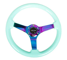 Load image into Gallery viewer, NRG Reinforced Steering Wheel (350mm / 3in. Deep) Minty Fresh Wood Grain w/Neochrome 3-Spoke Center - RST-036MF-MC
