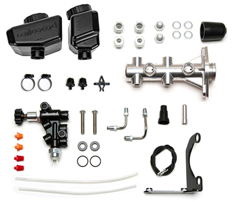 Wilwood Remote Tandem M/C Kit w/Bracket and Valve - 1.12in Bore Burnished - 261-16963-P
