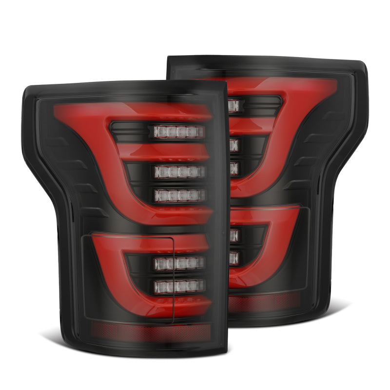 AlphaRex 15-20 Ford F-150 Luxx LED Tail Lights (Pair) Black/Red (Not For Blind Spot Sensor Models) - 652050