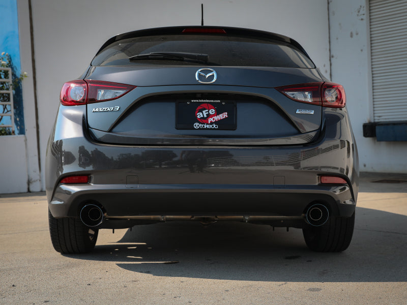 aFe Takeda 2-1/2in 304 SS Axle-Back Exhaust w/ Blue Flame Tips 14-18 Mazda 3 L4 2.0L/2.5L - 49-37014-L
