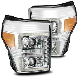 AlphaRex 11-16 Ford F-350 SD LUXX LED Proj Headlights Plank Style Chrm w/Activ Light/Seq Signal/DRL - 880145