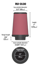 Load image into Gallery viewer, K&amp;N Filter Universal Rubber Filter 3 1/2 inch Flange 4 5/8 inch Base 3 1/2 inch Top 7 inch Height - RU-3130