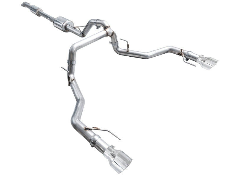 AWE Tuning 2021+ Ford F150 Tremor w/ Bumper Cutouts 0FG Resonated Cat-Back w/ Chrome Silver Tips - 3015-32402