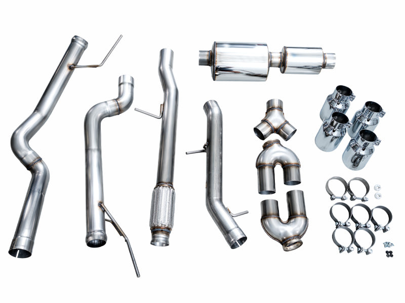 AWE Tuning 2021+ GMC Suburban/Yukon XL 5.3L 0FG Split Rear Exit Catback - Quad Chrome Silver Tips - 3015-42007