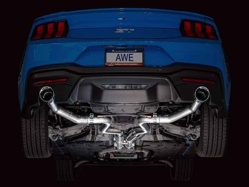 AWE 2024 Ford Mustang GT Fastback S650 RWD Track Edition Cat-Back Exhaust w/ Dual Chrome Silver Tips - 3020-32650