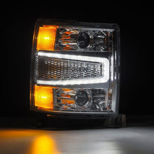 Load image into Gallery viewer, AlphaRex 04-15 Chevy 1500HD LUXX LED Proj Headlights Chrome w/Seq Activation Light / Seq Signal - 880243