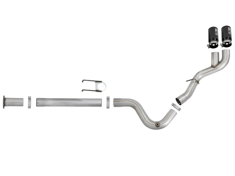 aFe Rebel XD 4in SS DPF-Back Exhaust 17-18 Ford Diesel Trucks V8-6.7L (td) w/ Dual Black Tips - 49-43102-B