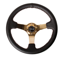 Load image into Gallery viewer, NRG Reinforced Steering Wheel (350mm / 3in. Deep) Blk Leather/Red BBall Stitch w/4mm Gold Spokes - RST-036GD