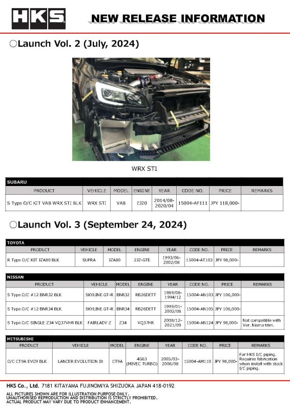HKS S Type O/C KIT GDB F EJ207 BLK - 15004-AF107