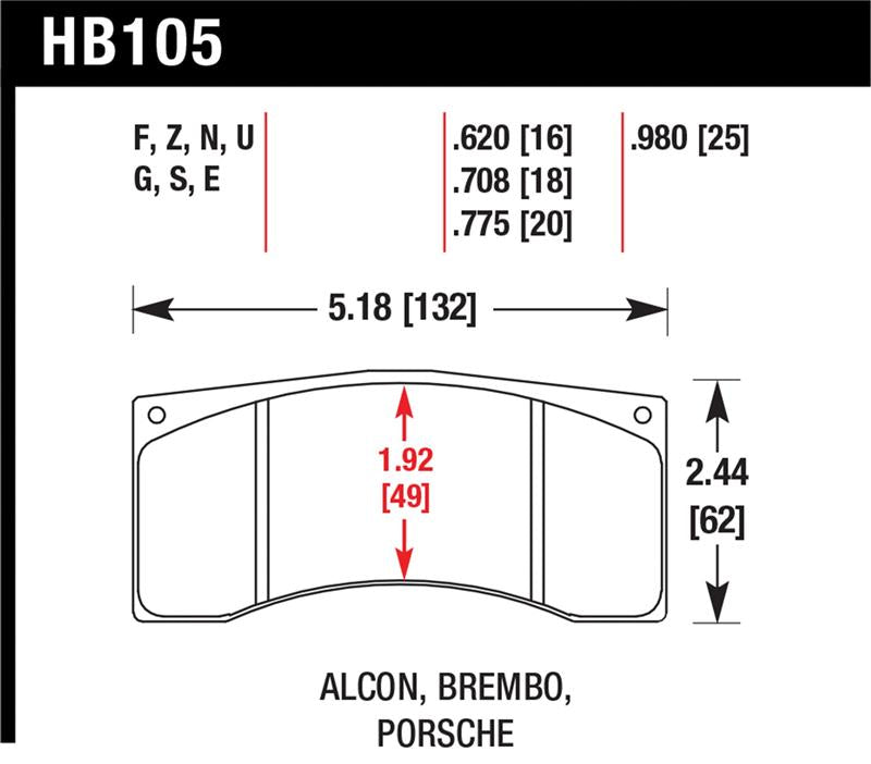 Hawk Alcon B/MB4/ Brembo XA2.E5.01/04 / XA5.90.01/04 / XA6.H7.11/14 DTC-70 Race Brake Pads - HB105U.775
