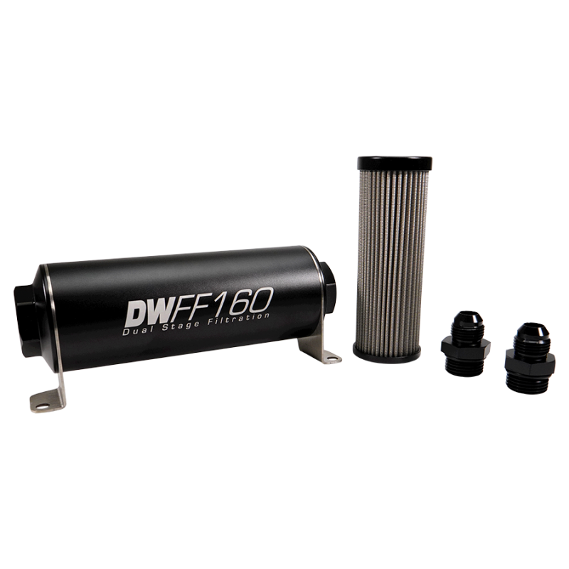 DeatschWerks Stainless Steel 8AN 40 Micron Universal Inline Fuel Filter Housing Kit (160mm) - 8-03-160-040K-8
