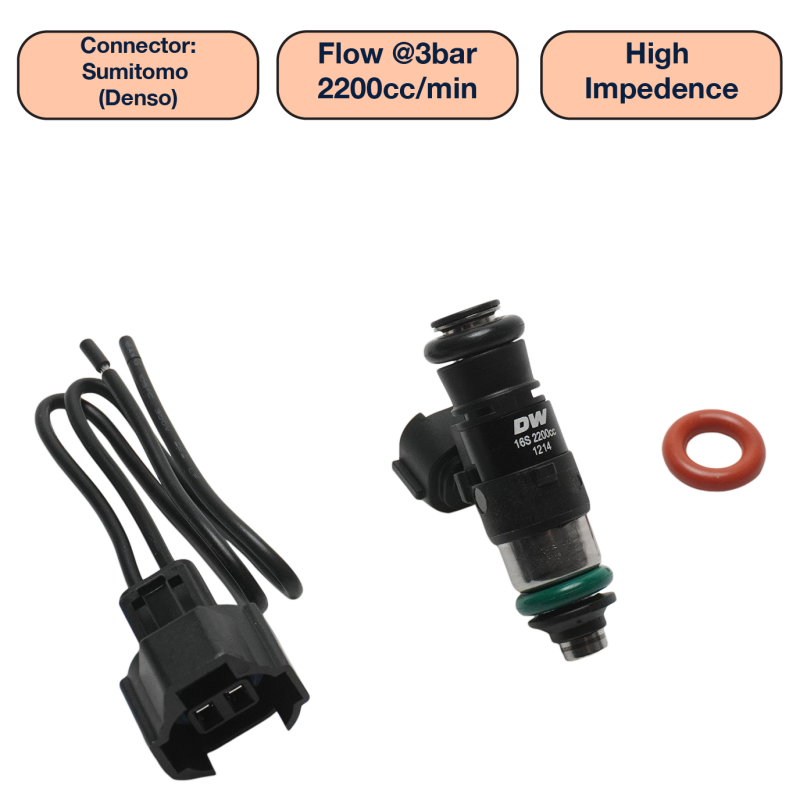 DeatschWerks Universal 2200cc Single Fuel Injector / 34mm Length / 14mm O-Ring Seals - DW2200-34-14-14-1