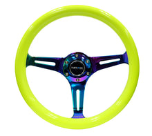 Load image into Gallery viewer, NRG Classic Wood Grain Steering Wheel (350mm) Neon Yellow Color w/Neochrome Spokes - ST-015MC-NYW