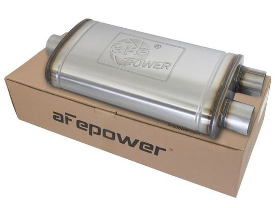 aFe MACHForce XP SS Muffler 3in Center Inlet / 3in Offset Outlet 22in L x 11in W x 6in H Body - 49M00015