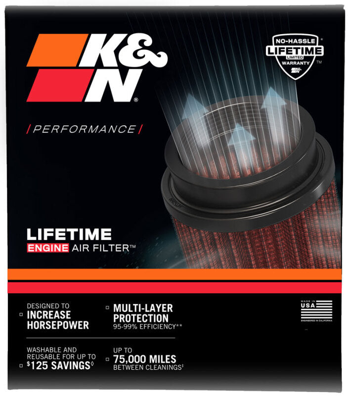 K&N Filter Universal Rubber Filter 2.5 inch Flange 5.25 inch Base 5.75 inch Height - RU-5005