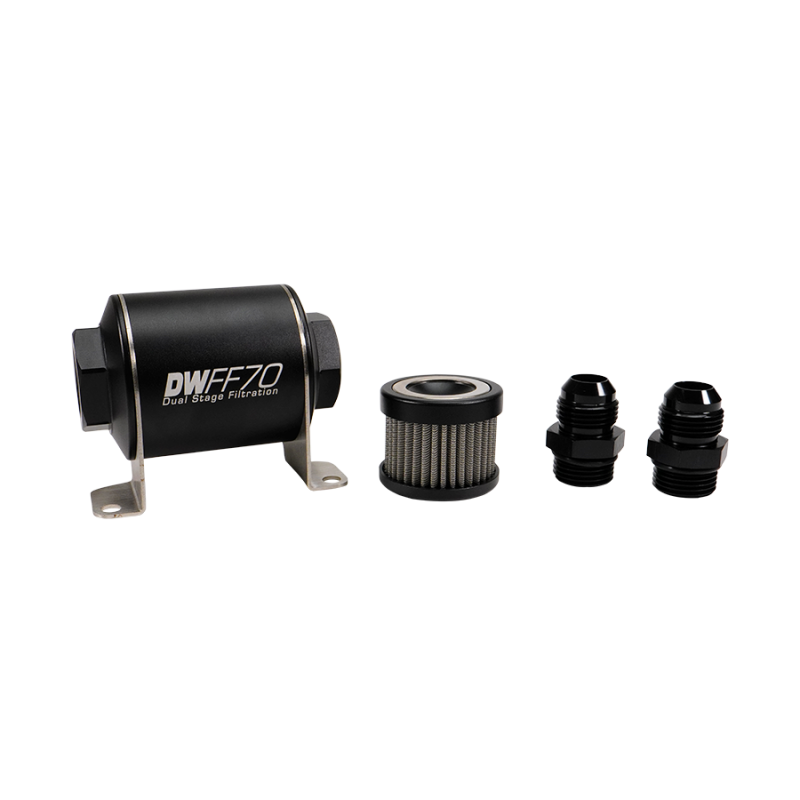 DeatschWerks Stainless Steel 10AN 5 Micron Universal Inline Fuel Filter Housing Kit (70mm) - 8-03-070-005K-10