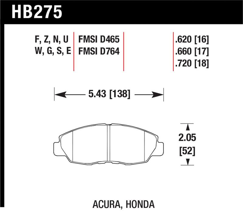 Hawk 96-15 Honda Civic (Coupe/Sedan) DTC-70 Race Front Brake Pads - HB275U.620