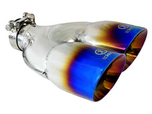 Load image into Gallery viewer, aFe Takeda 2.5in 304 Stainless Steel Clamp-on Exhaust Tip Passenger Side 2.5in Inlet 4inDual - Blue - 49T25484-L121