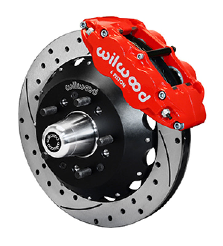 Wilwood 65-68 Chevy Impala W/ Drum Spindle- FNSL6R - 12.88 in Vented GT Rotor Drilled Red - 140-17736-DR