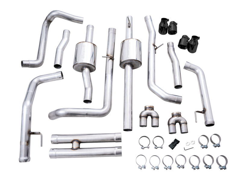 AWE Tuning 4th Gen GM 1500 6.2L 0FG Cat-Back Split Rear Exit (w/ Bumper Cutouts) - Quad Diamond Tips - 3015-43204