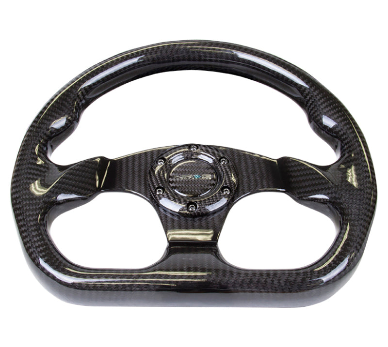NRG Carbon Fiber Steering Wheel (320mm) Flat Bottom w/Shiny Black Carbon - ST-009CF/BK