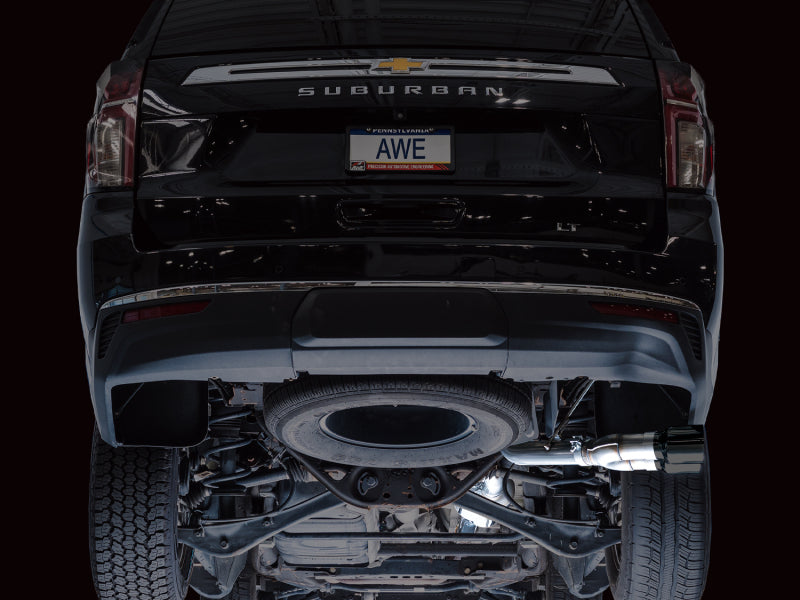 AWE Tuning 2021+ GMC Suburban/Yukon XL 5.3L 0FG Side Exit Catback Exhaust - Diamond Black Tips - 3015-33008