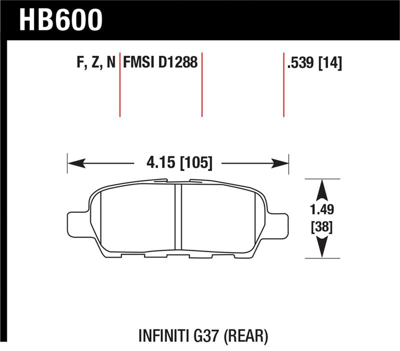 Hawk Infiniti G35 Sport/G37 / 08-10 Nissan Rogue / 07-09 Sentra SE-R / 10 Sentra SE-R M/T HPS Street - HB600F.539