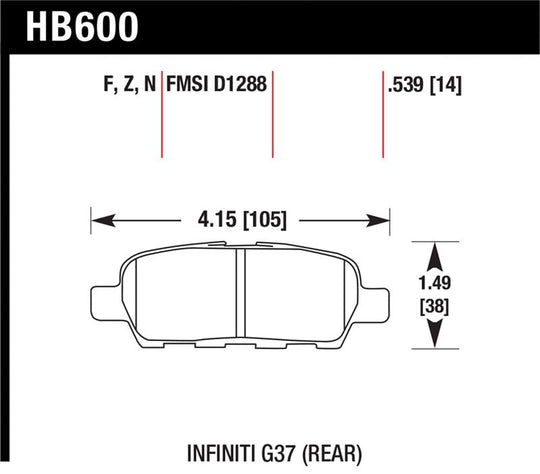Hawk Infiniti G35 Sport/G37 / 08-10 Nissan Rogue / 07-09 Sentra SE-R / 10 Sentra SE-R M/T HPS Street - HB600F.539