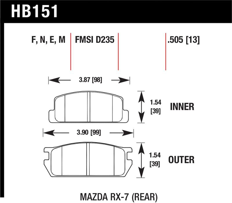Hawk 81-85 Mazda RX-7 Blue 9012 Rear Race Brake Pads - HB151E.505