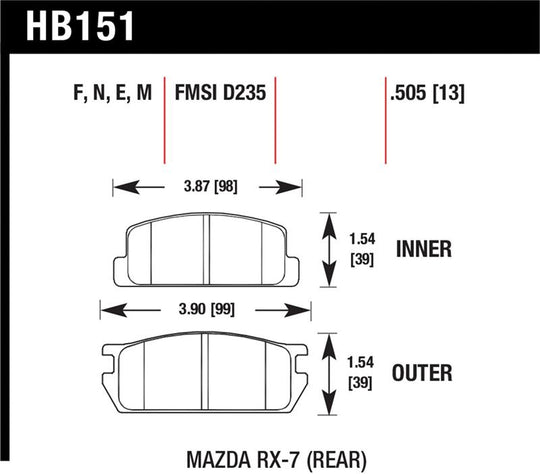 Hawk 81-85 Mazda RX-7 Blue 9012 Rear Race Brake Pads - HB151E.505