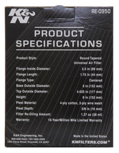 Load image into Gallery viewer, K&amp;N Universal Rubber Filter 3 1/2inch ID FLG / 6inch Base / 4-5/8inch Top / 6inch Height - RE-0950