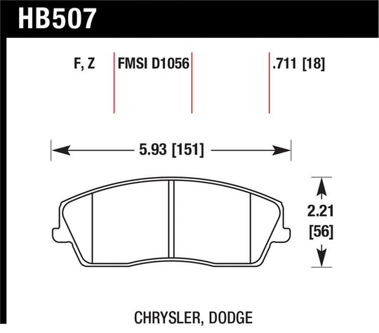 Hawk 09-10 Dodge Challenger SE/06-10 Charger SE/05-10 Chrysler 300 HPS Street Front Brake Pads - HB507F.711