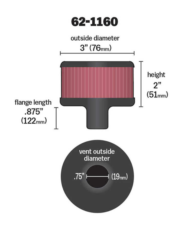 K&N Filter 3/4in Vent 3in Diameter 2in Height - 62-1160