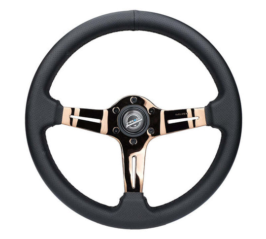 NRG Light Weight Gaming Steering Wheel - Splitz 350mm 3 Rose Gold Spokes Slits - Leather - ST-010RG-PR