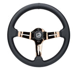 NRG Light Weight Gaming Steering Wheel - Splitz 350mm 3 Rose Gold Spokes Slits - Leather - ST-010RG-PR
