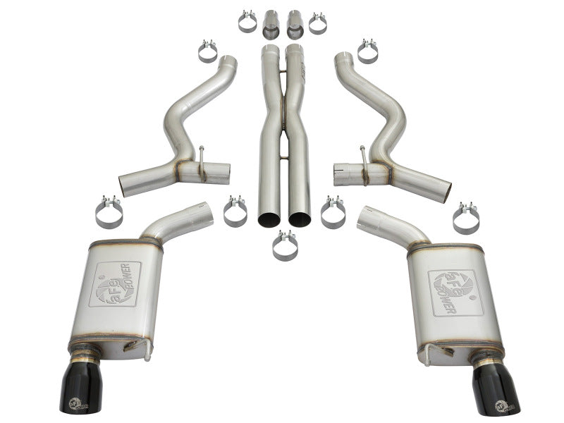 aFe MACHForce XP 3in 304 SS Cat-Back Exhausts w/ Black Tips 15-17 Ford Mustang GT V8-5.0L/V6-3.7L - 49-33072-1B