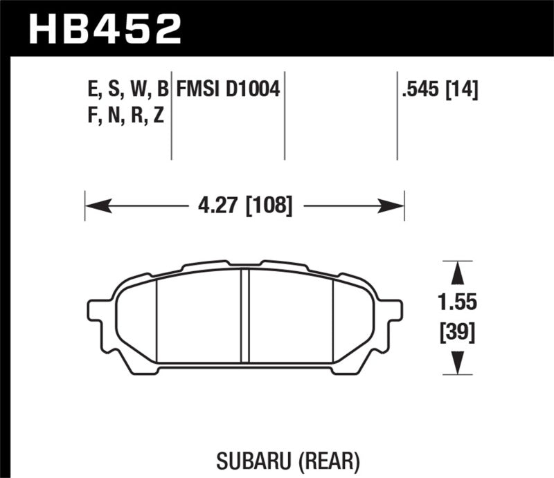 Hawk 03-05 WRX D1004 HP+ Street Rear Brake Pads - HB452N.545