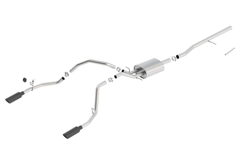 Borla 14 Sierra 1500 C/B S-Type Exhaust/2.75in Into Dual 2.25in Out 4in Split Rear Exit-Black Chrome - 140536BC